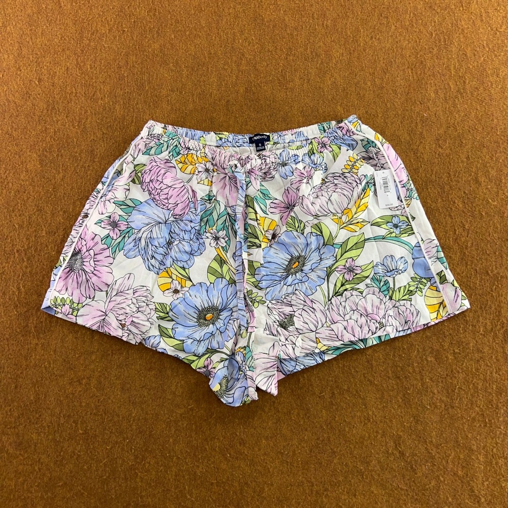 GapBody Womens Small White Floral Linen Blend Drawstring Lounge Shorts NWT